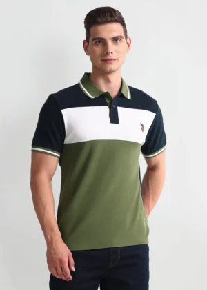 Men Colourblock Yarn-Dyed Extra Slim Fit Polo T-Shirt