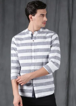 Men Blue & White Slim Fit Striped Casual Shirt