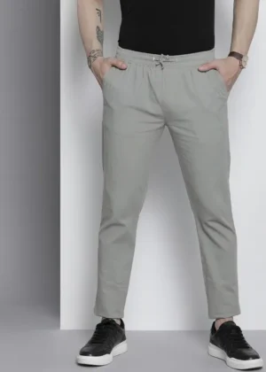 Men Grey Slim Fit Cotton Trousers