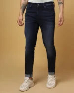 Kyoto Whiskered Dark Blue Skinny Fit Jeans