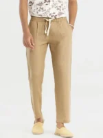 Men Khaki Relaxed Straight Fit Linen Trouser
