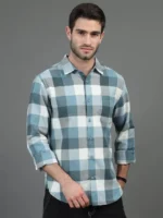 White & Blue Slim Fit Checked Casual Shirt