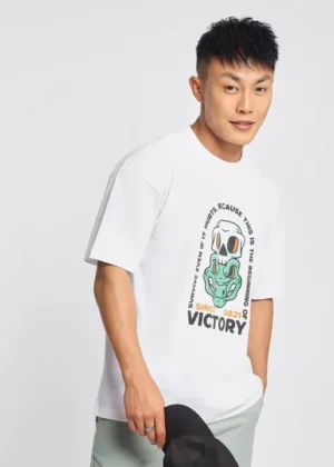 Graphic Printed Drop Shoulder Sleeves Cotton Oversized T-Shirt