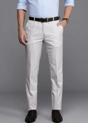 Men Mid-Rise Self Design Slim Fit Textured Formal Trousers
