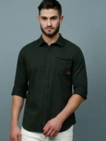 Men Olive Green Slim Fit Cotton Casual Shirt