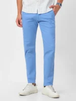 Men Blue Slim Fit Pure Cotton Regular Trousers